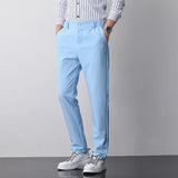 Wiaofellas  -  Men's Casual Straight Leg Pants White Suit Trendy Busin Sle Autumn New Arrival Slim Fit Comfortable Polyester Fiber