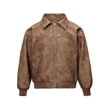 WIAOFELLAS  -  Mens PU Leather Jacket Japanese Harajuku Fashionable Retro Casual Zipper Loose Coats Lapel Patchwork Tooling Outwear Spring