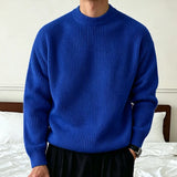 Wiaofellas  -  Man's Lazy Knitwear Sweater Autumn Winter Korean Fashion Ribbed Texture Long Sleeve Loose Crewneck Knitted Pullover Sweaters Man