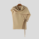 Wiaofellas  -  Men's Shirt Solid Color Pleated Sleeveless Shawl Tops Streetwear Summer Loose Camisas Masculina Fashion Men Clothes