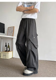WIAOFELLAS  -  Men's Casual Pants Drawstring Solid Color Pleated Design Menswear Side Big Pokcets Elastic Waist Male Trousers New