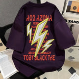 WIAOFELLAS  -  Summer Latter Shirt Lazy Style Oversize Imitation Embroidered Racing Shirt Lightning English Printed Short-sleeved T-shirt