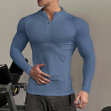 WIAOFELLAS  -  Men T Shirt Solid Color Zipper Long Sleeve Turtleneck Male Tee Tops Streetwear Workout Fashion Casual Men Clothing S-3XL