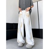Wiaofellas  -  American Style High Street Men's Denim Pants Washing Color Vintage Bottom Straight Wide Leg Male Jeans New Summer