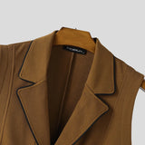 WIAOFELLAS  -  Men Vests Patchwork Lapel Sleeveless Button Casual Male Waistcoats Color-block Streetwear 2025 Fashion Vests Men S-5XL
