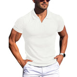 Wiaofellas  -  Men's Ribbed V-Neck Polo Shirt Summer Breathe Slim Fit Short Sleeve T-Shirt Men Casual Business Fashion T-Shirt