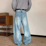 Wiaofellas  -  New Men's Vintage Washed Side Stripe Jeans Y2K Streetwear Patchwork Design Baggy Denim Pants Casual Punk Straight Jean