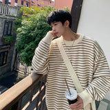 Wiaofellas  -  Men Striped Sweaters Men Autumn Oversized Fashion O-Neck Knitted Spliced Sweater  Male Casual Korean Pullovers M-5XL