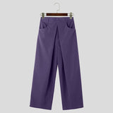 WIAOFELLAS  -  Men Pants Solid Color Button Joggers Loose Pleated Wide Leg Trousers Men Streetwear Fashion Casual Long Pants S-5XL