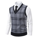 Wiaofellas  -  Men's Knitted Warm Sweater in Autumn and Winter V-neck Vest Diamond Grid Twisted Flower Casual Fashion Versatile Top