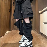 WIAOFELLAS  -  Cargo Pants Grunge Ice Silk Summer Removable Waterproof Charge Casual Loose Wide-leg Drawstring Solid Color Men's Workwear Pants