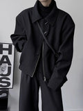 WIAOFELLAS  -  Spring Autumn Design Short Wide Shoulder Jacket Men Hong Kong Style Simple Student Collar Long Sleeve Coat