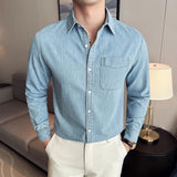WIAOFELLAS  -  Autumn Spring Retro Popular Denim Shirt Men High Quality Pure Cotton Long Sleeve Men's Cowboy Shirts Casual One Pocket Jackets