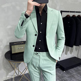 Wiaofellas  (Jacket+Pants) New Men Formal Wear Solid Color Suits Slim Fit Business Casual Suits Two Pieces Groom Dress TuxedoTrousers 5XL