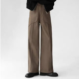 WIAOFELLAS  -  Korean Elegant Pants Fake Pocket Decoration Wide-leg Pants Autumn New American Style Design Sense Spliced Straight Suit Trousers
