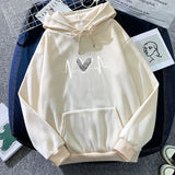 WIAOFELLAS  -  Autumn Winter Heart Print Hoodie Unisex Couple Style Polyester Fiber Full Sleeve Streetwear Trendy Top for Men And Women