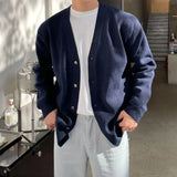 WIAOFELLAS  -  Fashionable V-Neck Knitwear Men's Loose Fit Solid Color Autumn New Style Casual Versatile Open Cardigan Sweater Jacket