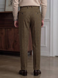 Wiaofellas  -  Autumn Winter Men Houndstooth Check Suit Trousers, Neapolitan Button Tab Straight‑Leg Business Office Pants
