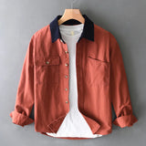 WIAOFELLAS  -  Spring color matching cotton long sleeve shirt men's American casual coat loose large size men's shirt