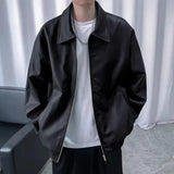 WIAOFELLAS  -  Leather Jacket For Men Solid Casual Turn Down Collar Pu Leather Motorcycles Jackets Autumn Male Loose Vintage Moto Biker Coats