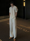 WIAOFELLAS  -  Lightweight Breathable White Linen Cotton Wide Leg Knife Pants Men Summer Casual Loose Fit Straight Leg Elastic Waisand