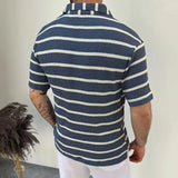 WIAOFELLAS  -  Men's Casual Striped Knitted Polo Shirt Streetwear Short Sleeve Tees for Men Tees Shirts Breathable Vintage Luxury Clothing
