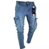 WIAOFELLAS  -  Stretch Men's Jeans Skinny Trousers Denim Pants Slim Fit Ankle Length Streetwear Holes Slight Stretch