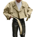 WIAOFELLAS  -  Casual Casual Wear Men Lapel Crop Coat Long Sleeve Cargo Jacket Autumn Brand New Lapel Neckline Polyester Regular Length