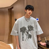 Wiaofellas  -  Rose High Street Short-sleeved T-shirt Men's Summer Loose and Versatile Casual Top
