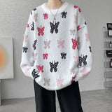 WIAOFELLAS  -  Autumn Winter Butterfly Jacquard Pattern Sweater New Popular Casual Round Neck Contrast Color Knitted Men's Knitwear Pullover
