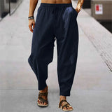 Wiaofellas  -  Men's Summer Casual Sports Pants Loose Fit Cotton Linen Breathable Straight Leg Trousers Youthful Energy Style Khaki Color