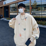 Wiaofellas  -  Brand Japan Embroidery Sweaters Men Loose O Neck Vintage Sweater for Male Fashion Autumn Winter New Man Clothes
