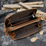 WIAOFELLAS  -  Men Double zipper crazy horse leather long wallet 24 card holder Big Zip around genuine leather clutch purse phone coin pocket