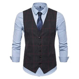 Wiaofellas  -  New Men's Suit Vest Men's Youth Leisure Business V-neck Plaid Vest Men's