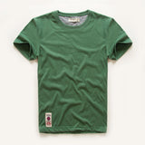 Wiaofellas  -  Retro Distressed Cotton round Neck Short Sleeve T-Shirt Loose Fit Basic Color Summer Youth Fashion Standard Tailoring Male Top