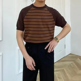 WIAOFELLAS  -  T-shirts Men Simple Mature Daily Casual Summer Striped Fashion Breathable All-match Korean Style Shinny Cozy Soft Handsome New