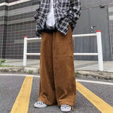 Wiaofellas  -  Khaki Black Corduroy Pants Men Fashion Retro Oversized Casual Pants Men Streetwear Loose Hip-hop Wide-leg Pants Mens Trouser