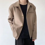 WIAOFELLAS  -  Simple Spring Men's Short Coat Lapel Solid Color Streetwear Fashion Single Breasted Black Khaki Jacket New Tide 2Y2331