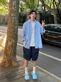 WIAOFELLAS  -  Blue Long Sve irt Jaet for Men Summer Casual Sun Protection Loose Fit Youthful Sle Faionable Flip Collar Top