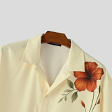 WIAOFELLAS  -  Men Shirt Flower Printing Lapel Short Sleeve Loose Summer Men Clothing Streetwear 2025 Korean Style Fashion Male Tops