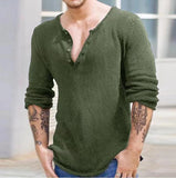 WIAOFELLAS  -  Spring Summer Casual Mens Knitted Polo Shirts Loose Long Sleeve Buttoned Lapel Knit Men Clothes Vintage Solid Tees Shirt