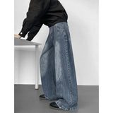 Wiaofellas  -  New Spring Autumn Men Jeans Washed Spliced Loose Wide Leg Floor‑Length Pants American High Street Hip Hop Casual Denim Trousers