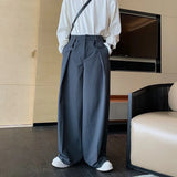 WIAOFELLAS  -  Summer Men's Solid Color Suit Trousers American Retro Fashion Trend High Street Casual Loose Breathable Men's Bottoms