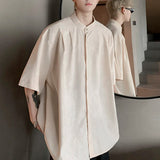 WIAOFELLAS  -  New Chinese Style Men's Shirts Stand Collar Bamboo Printing New Short Sleeved Single Breasted Casual Male Clothing