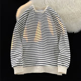 WIAOFELLAS  -  Korean Style Striped Sweaters Trendy Casual Crew Neck Pullover Harajuku Women Clothing Casual Loose Long Sleeve Sweatshirts