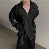 WIAOFELLAS  -  Men Shirt Solid Pleated Ruffle Lapel Long Sleeve Men Clothing Streetwear Loose Fashion Casual Tops Male Shirts S-5XL