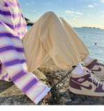 WIAOFELLAS  -  Trendy White Dstring Trousers for Men Casual Loose Fit Low Waist Long Pants Youthful Energy Sle Summer Thin Material