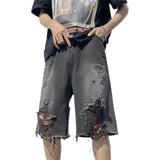 WIAOFELLAS  -  Men's Summer New Style Vintage Denim Short Trousers Men's Casual Loose Jeans Shorts Elastic Waist Solid Color Shorts D64
