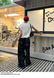 WIAOFELLAS  -  Artificial Hand-painted Lettering Graffiti Black Denim Trousers Men Straight Pants