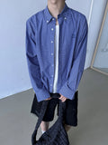 WIAOFELLAS  -  New American Retro Blue Plaid Shirt Men Loose Long Sleeve Loose Casual Button Embroidered Tops Mens Shirts Streetwear